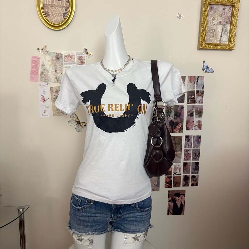 True Religion White Horseshoe Logo T-Shirt Size L(12)